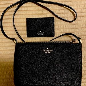 Kate Spade Black Shimmy Glitter Crossbody Purse and Cardholder
